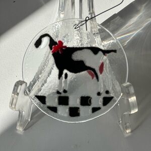 Peggy Karr Glass Ornament with Black White Goat Design